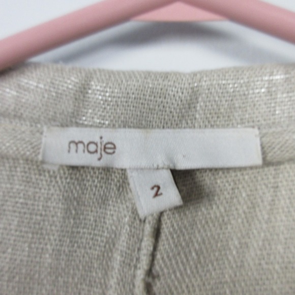 Maje Metallic Blazer Linen Top Jacket Women 2 M Beige Crop Peplum Office y2k 290 - Picture 5 of 13